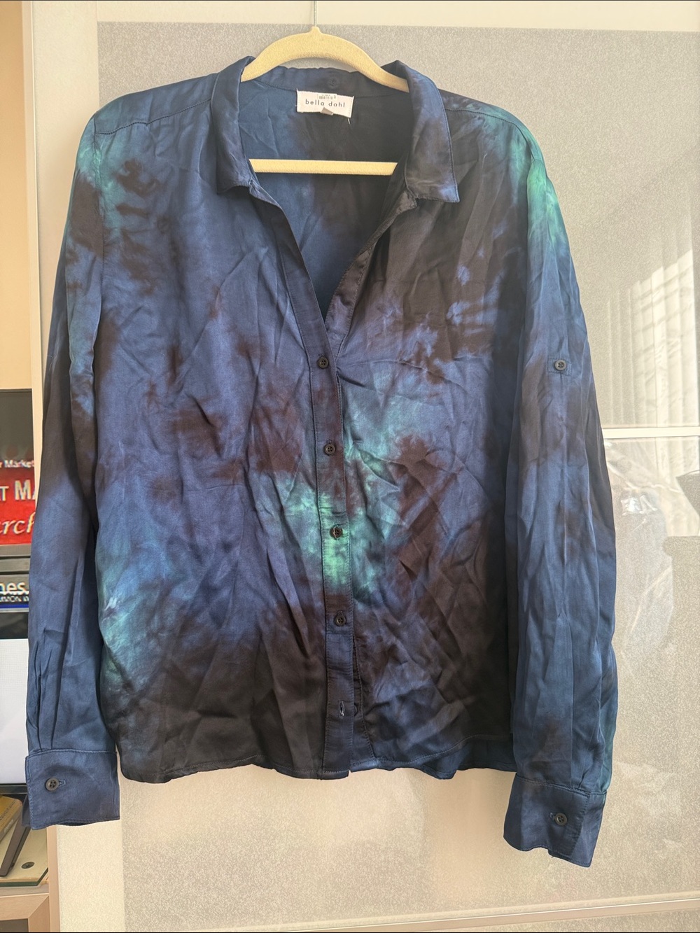 Bella Dahl Navy and Teal Tie-Dye Button Down Shirt